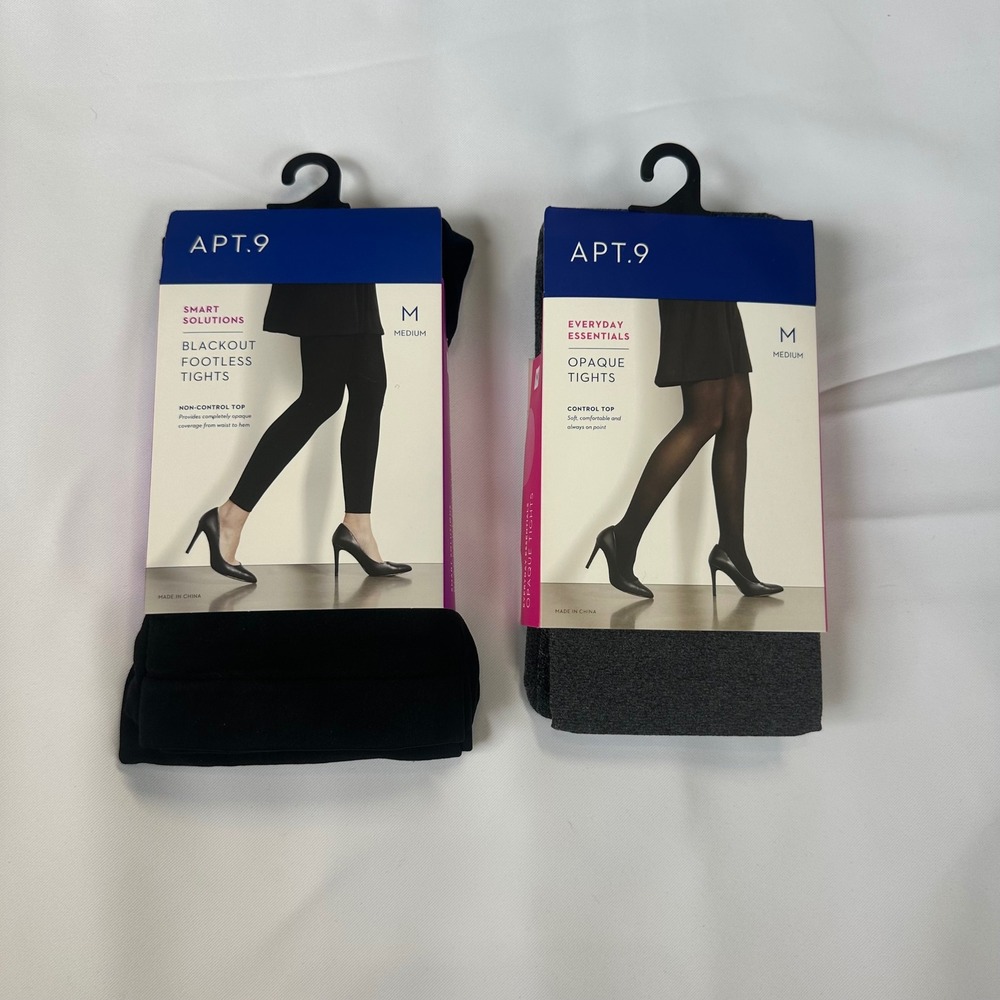 Apt. 9 Womens Tights Set Blackout Footless Black & Opaque Charcoal Heather M